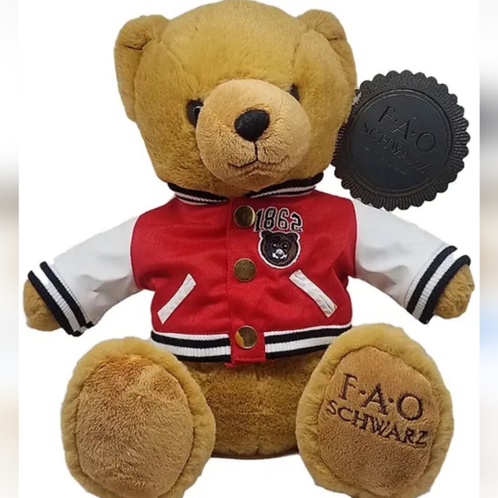 FAO Schwarz 1862 Varsity Jacket Anniversary Soft Plush Teddy Bear NWT